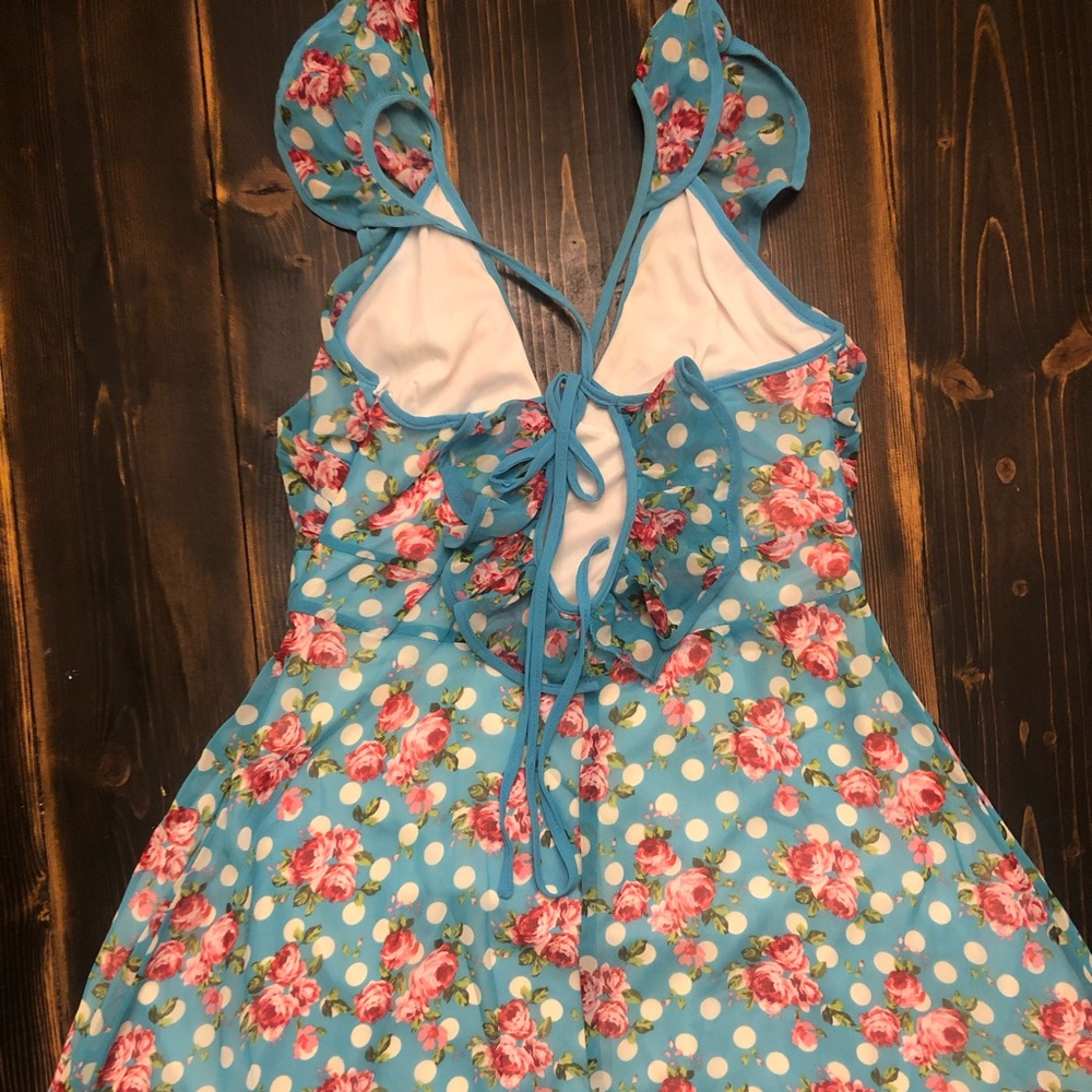 Mind Code Beautiful Turquoise Polka Dot Floral Su… - image 3